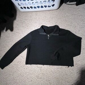 black quarter zip cropped top with key ring pull